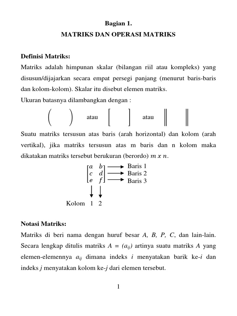Definisi dan Jenis Matriks dalam Matematika | PDF | Metode & Bahan Ajar ...