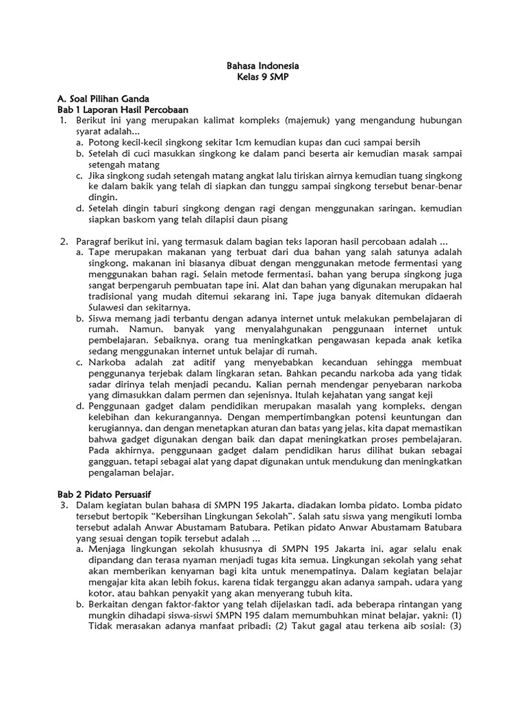 Soal Bahasa Indonesia Kelas 9 | PDF | Perjalanan | Seni & Disiplin Bahasa