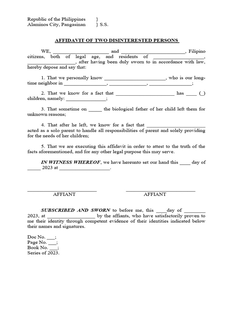 Affidavit of Two Disinterested Persons | PDF