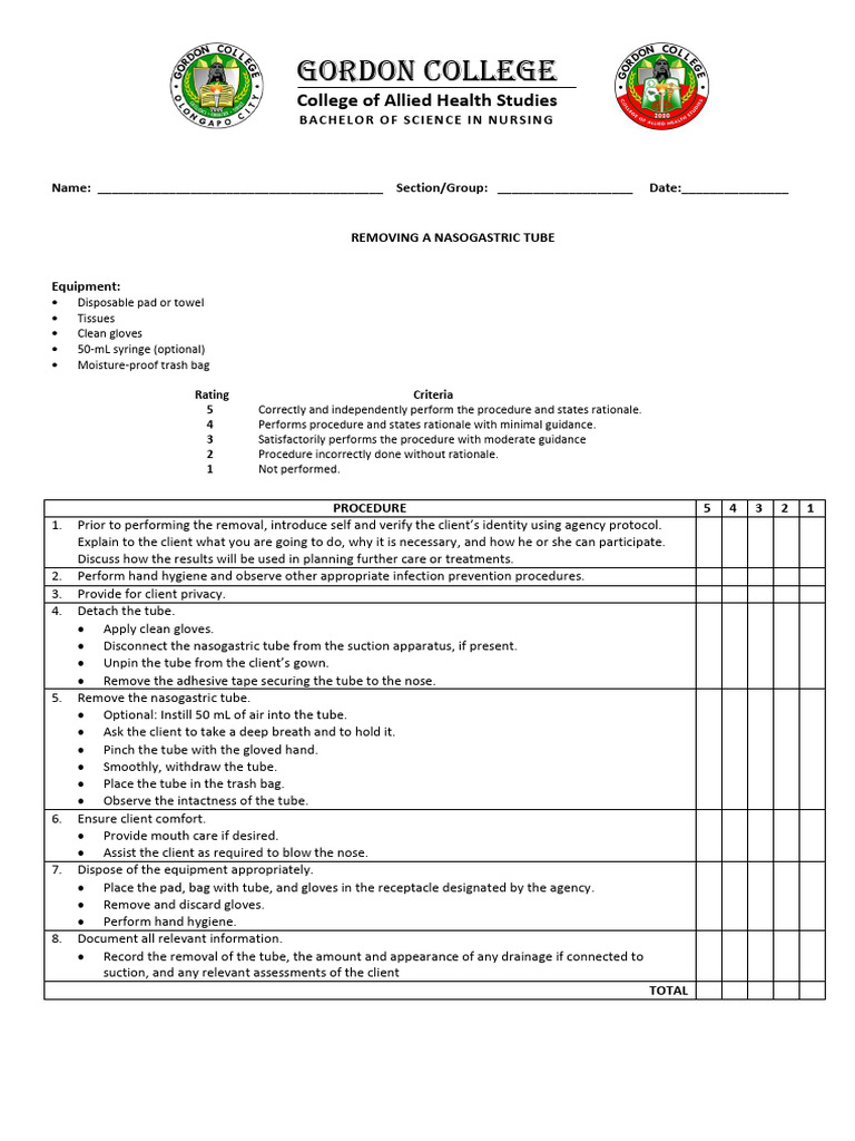 Nasogastric Tube Removal Procedure Guide | PDF | Medicine | Clinical ...
