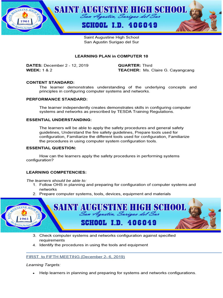 LEARNING PLAN in COMPUTER DEC. 2 - 5, 19 | PDF | Learning | Teaching