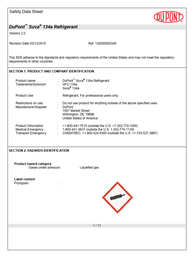 Msds Stratus R-134a | PDF | Toxicity | Fires