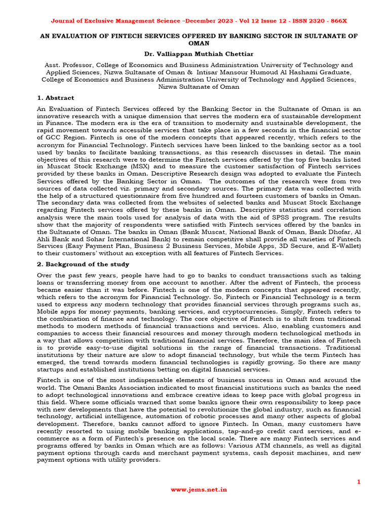 An Evaluation of Fintech Services Offered by Banking Sector in ...