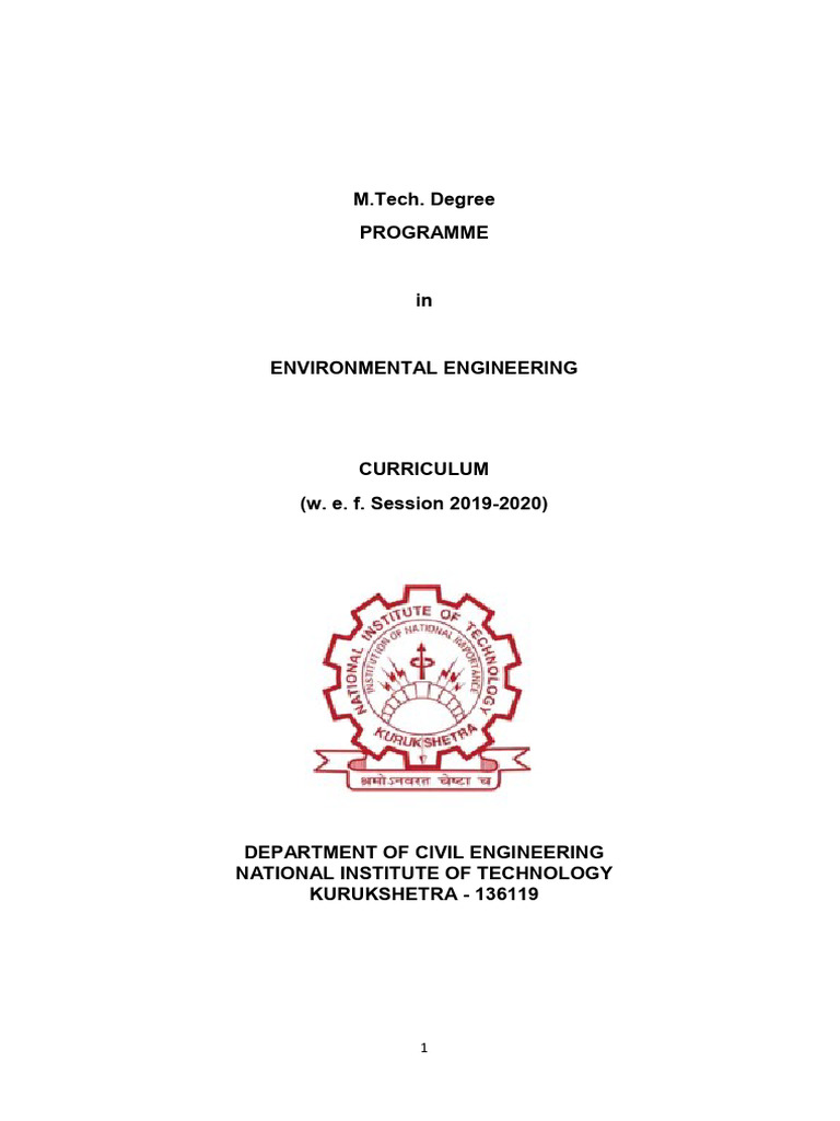 M.Tech Environmental Engineering Curriculum | PDF | Sewage Treatment ...