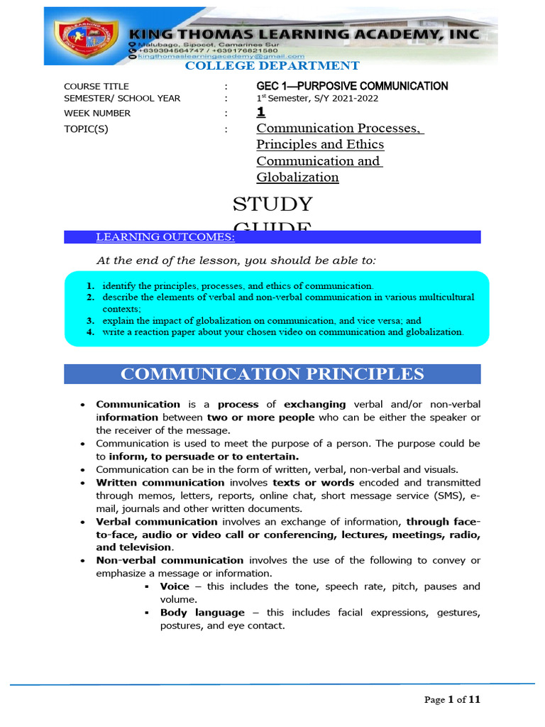 Week 1 study guide download free pdf communication nonverbal