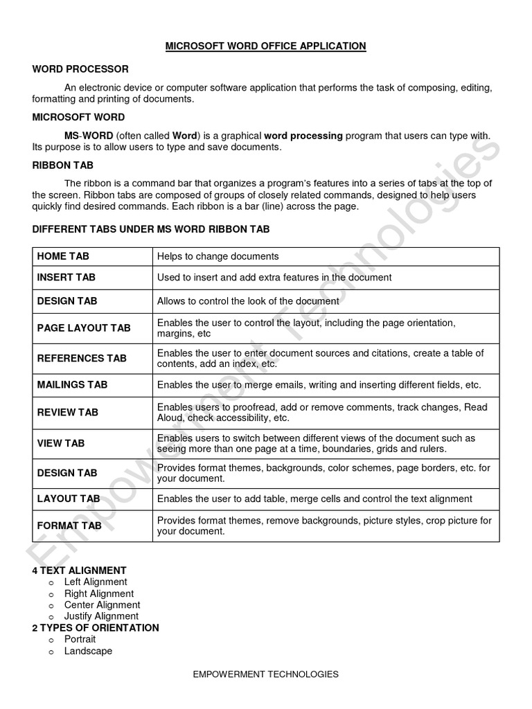 Ms word office and the ribbon tabs pdf