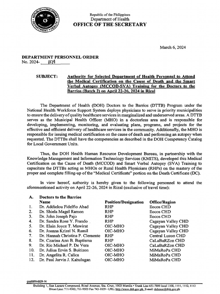 DPO 2024: MCCOD-SVA Training for DTTB | PDF | Health Policy | Health ...