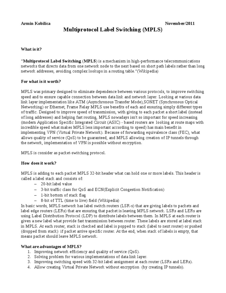 MPLS | PDF | Multiprotocol Label Switching | Networking