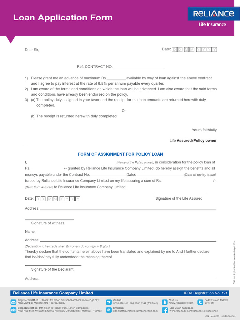 LIC Policy Loan Application Form | PDF | Life Insurance | Insurance