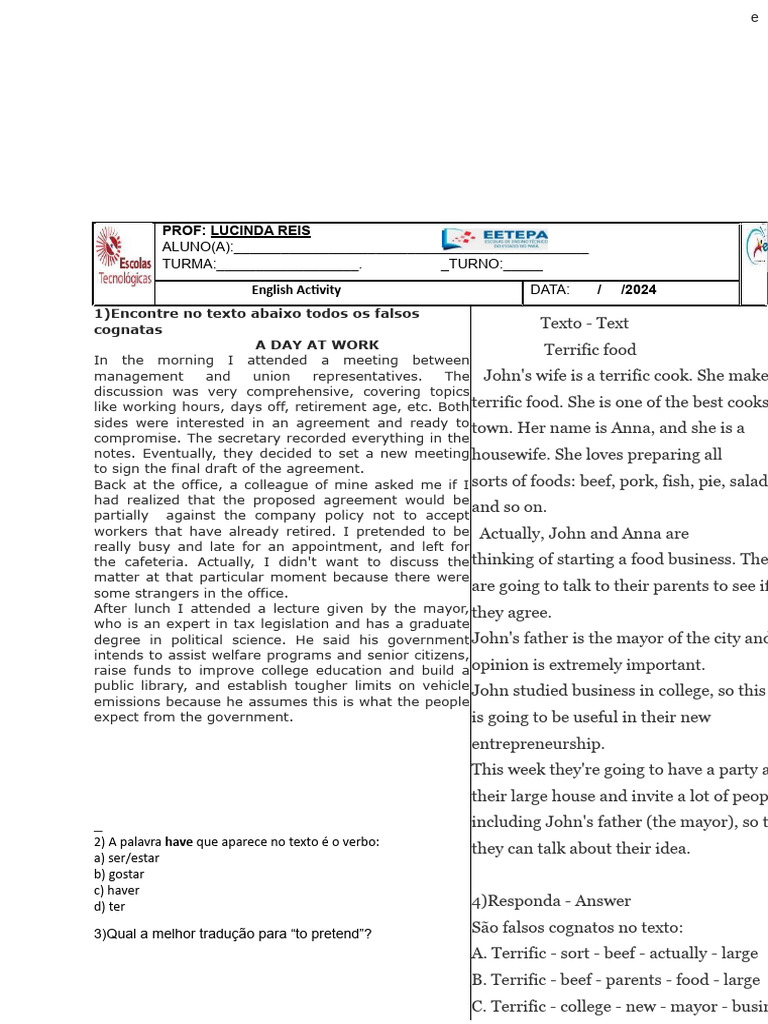 English Activity PDF