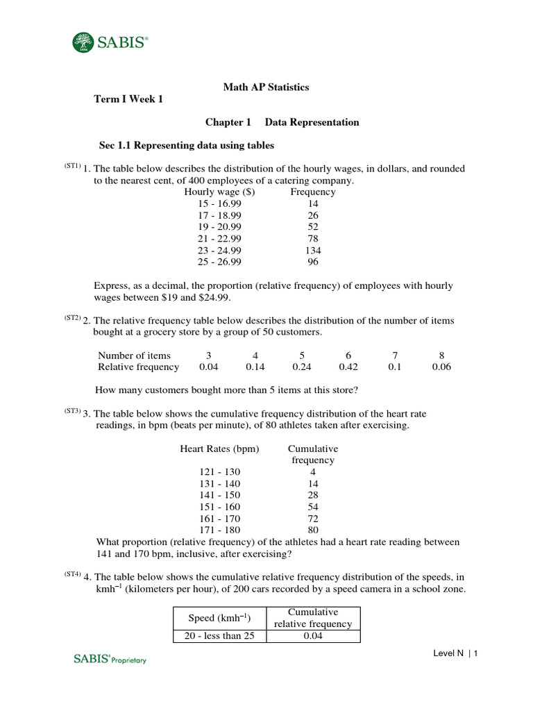 2324 Level N (Gr12 UAE - Gulf) AP Statistics Course Questions | PDF ...