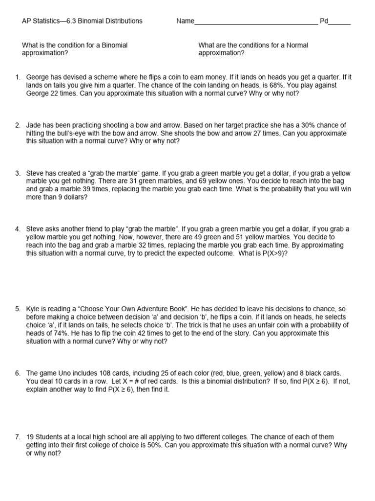 AP Stats: Binomial & Normal Approximations | PDF | Normal Distribution ...
