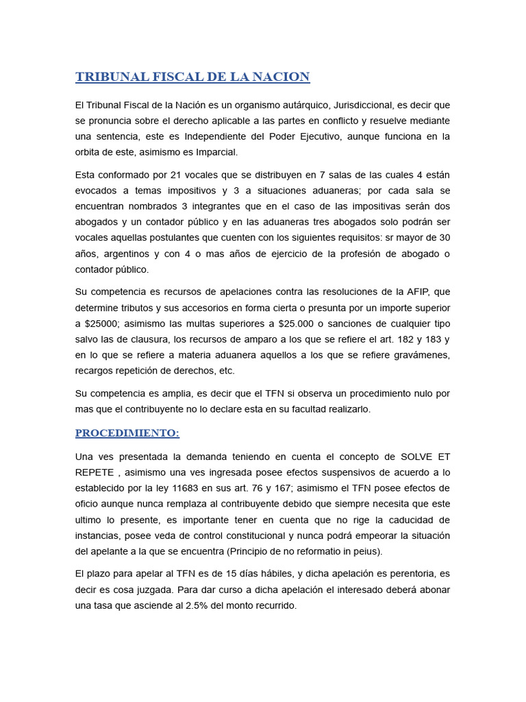 Tribunal Fiscal de La Nacion | PDF | Apelación | Fiscal