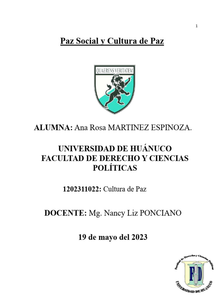 PAZ SOCIAL Y CULTURA DE PAZ | PDF | Derechos humanos | Paz