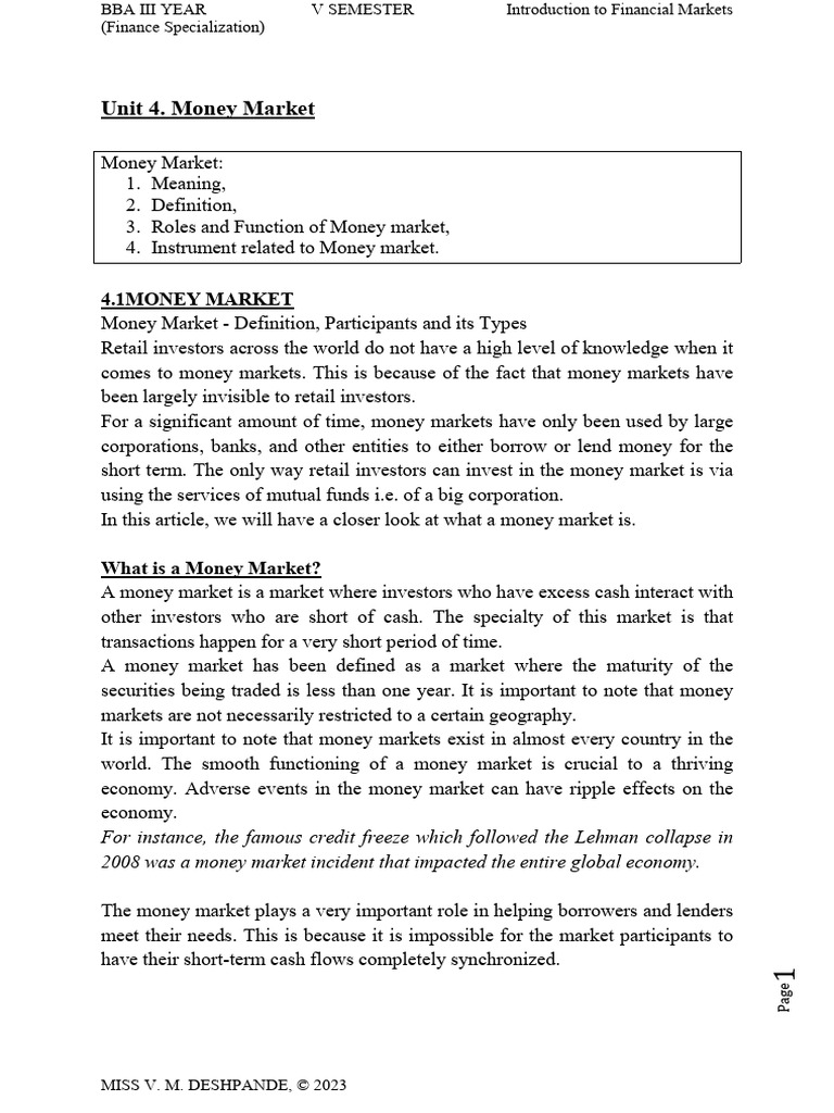 Overview of Money Market Functions | PDF | Money Market | Commercial Paper