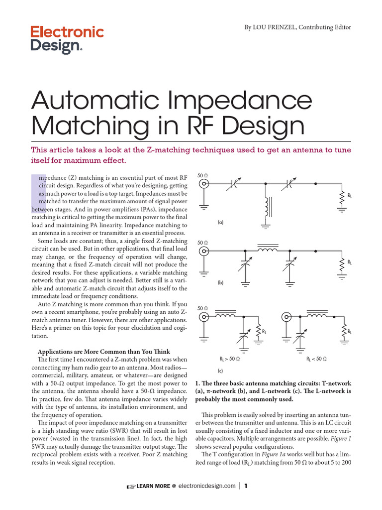 Automatic Impedance Matching Techniques | PDF | Electromagnetic ...