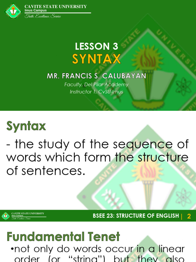 Students Lesson 3 Syntax Bsee23-1 | PDF | Syntax | English Language