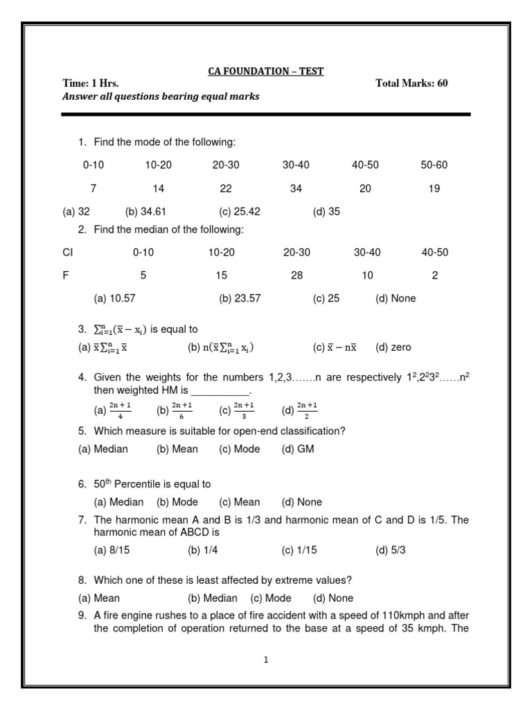 CA Foundation Test: Statistics & Finance | PDF | Mean | Present Value