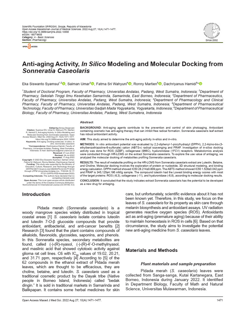 Anti-Aging Activity in Silico Modeling and Molecul | PDF ...