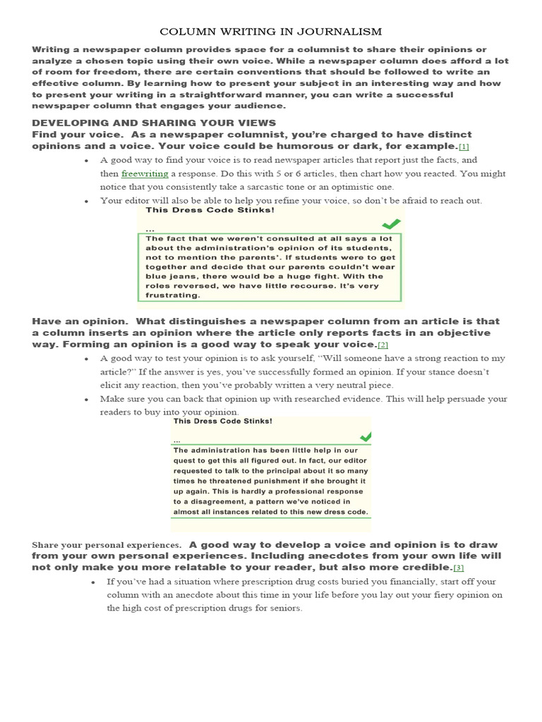 Column Writing in Journalism Download Free PDF Newspapers Jargon