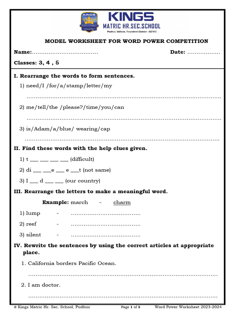 Word Power Competition Worksheet | PDF | Foreign Language Studies | History