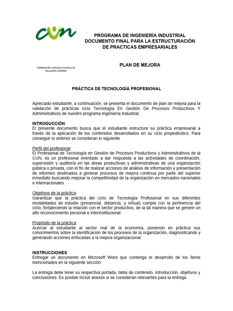 Plan de Mejora para Prácticas Empresariales | PDF | Business | Diseño