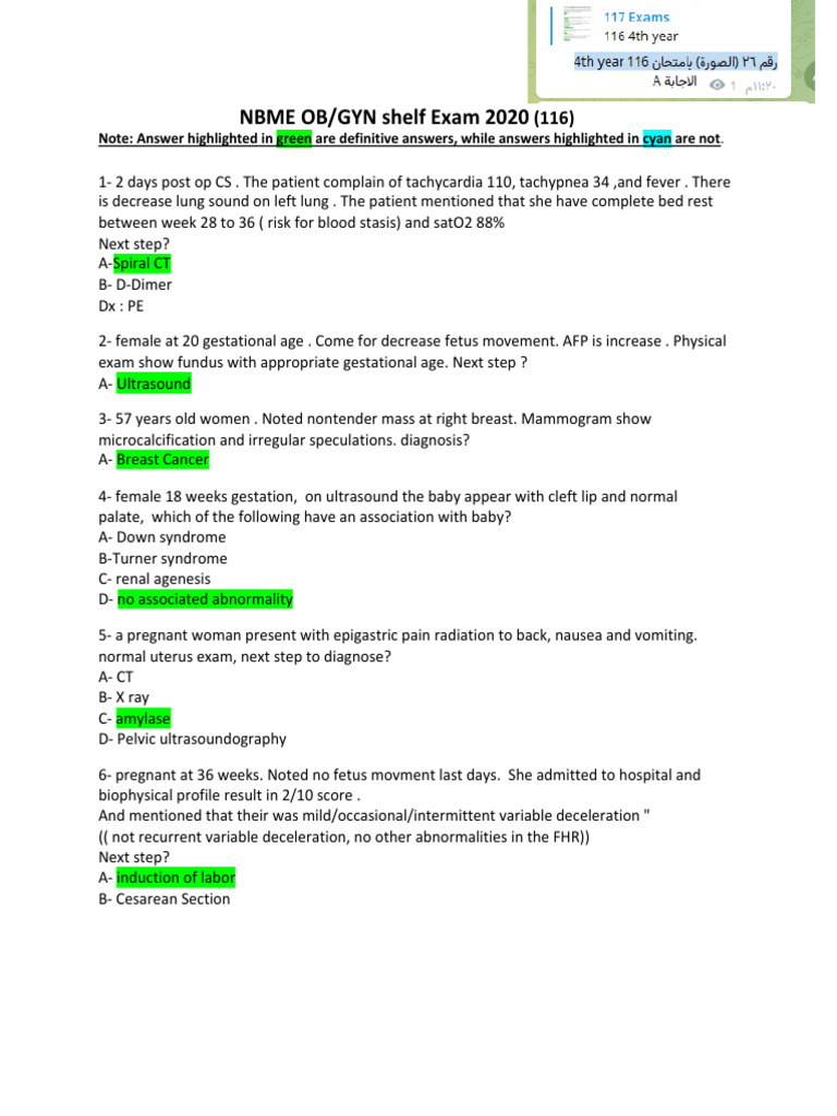 NBME OB/GYN Shelf Exam 2020 Questions PDF Pregnancy Urinary Tract