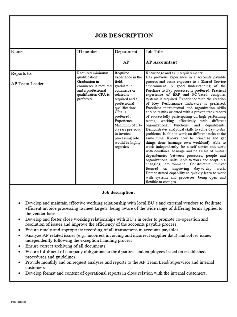 AP Accountant Job Description | PDF | Accounts Payable | Business