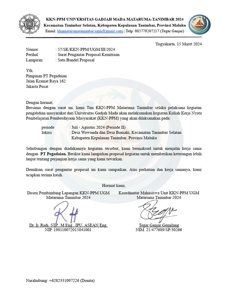 Surat Pengantar Proposal KKN UGM 2024 | PDF | Sains & Matematika ...
