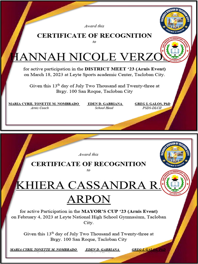 Arnis Certificate | PDF