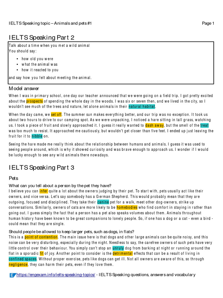 IELTS Speaking 2 and 3 - Animals and Pets v2 | PDF | Pet | Dogs