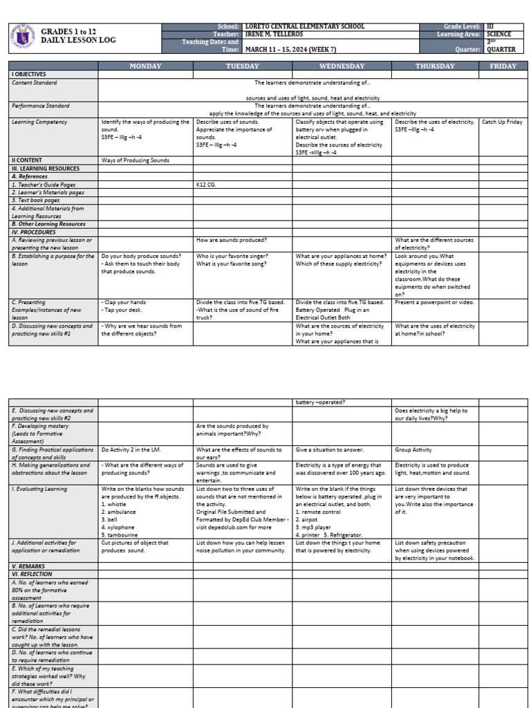 DLL - Science 3 - Q3 - W7 | PDF | Learning | Ac Power Plugs And Sockets