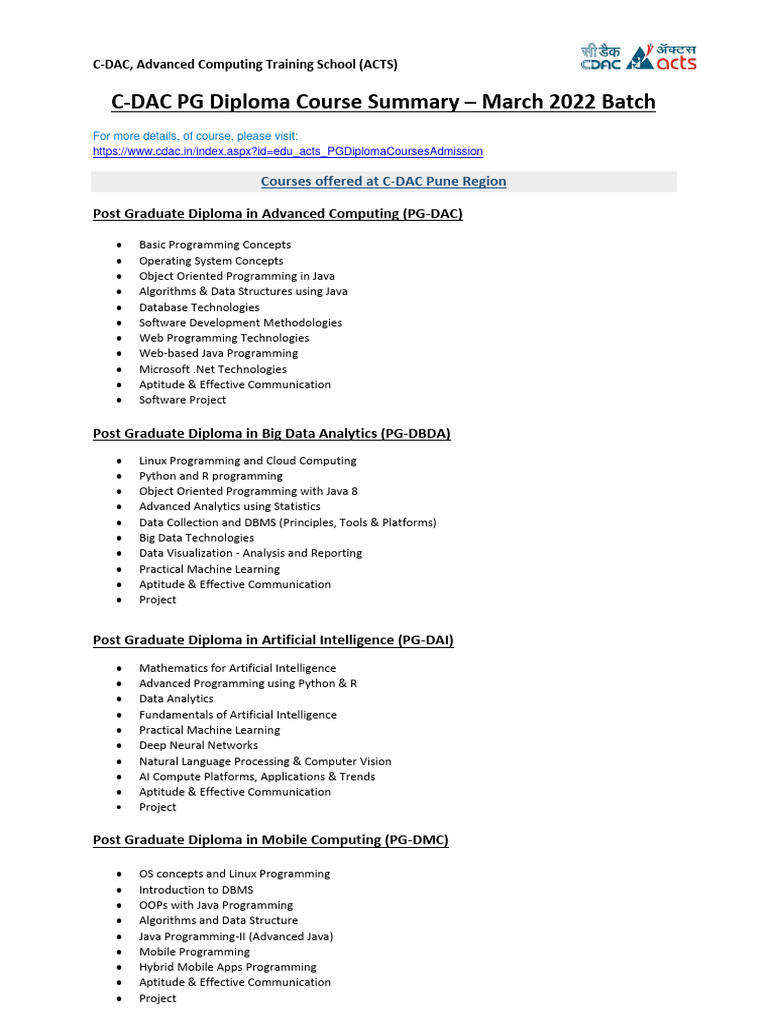 C-DAC PG Diploma Courses Overview | PDF | Computing | Internet Of Things