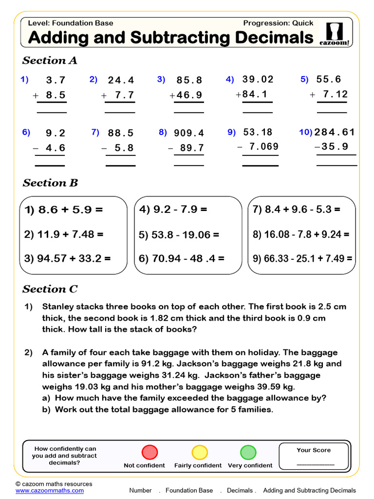 Number Level 4 Decimals Adding And Subtracting Decimals Pdf
