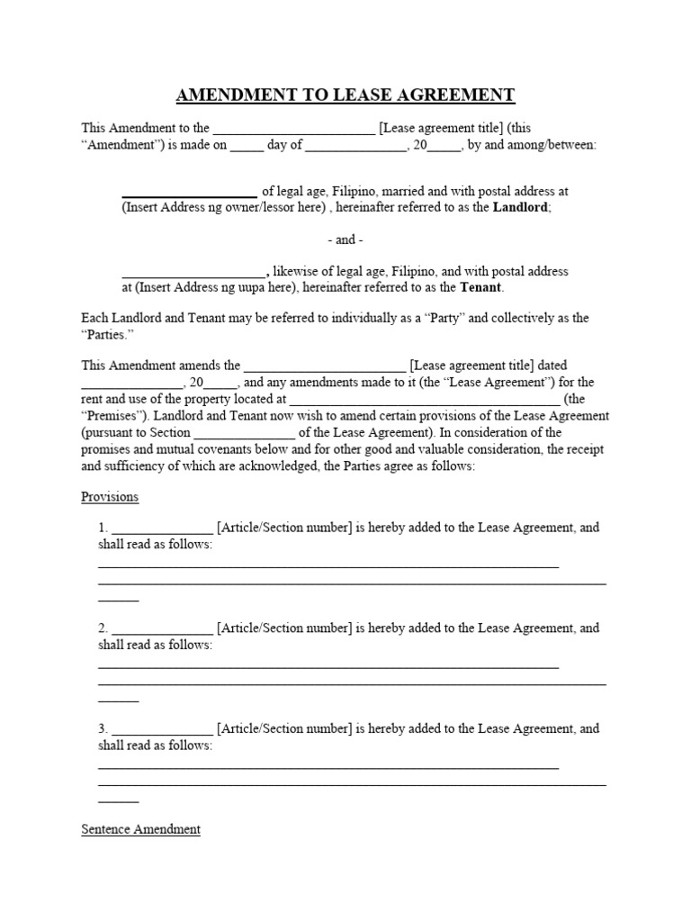 Lease Agreement Amendment Template | PDF | Lease | Leasehold Estate