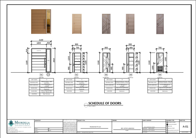 Residential Door Schedule and Specs | PDF