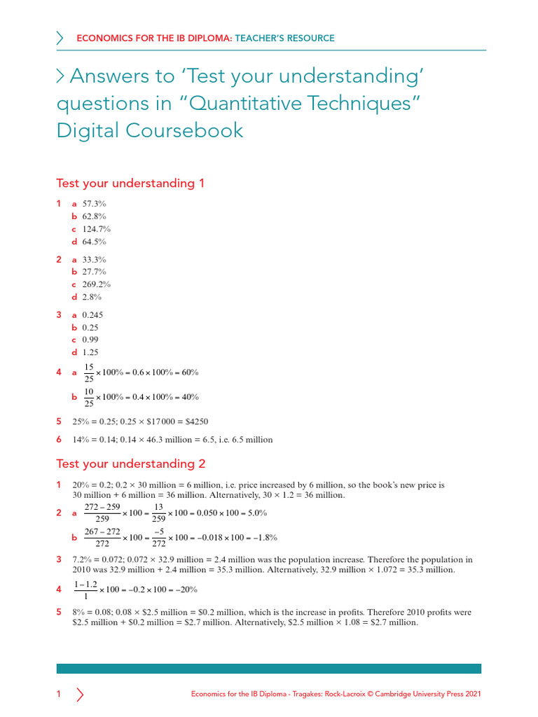 IB Economics Coursebook 3ed Quantitative Techniques Answers | PDF