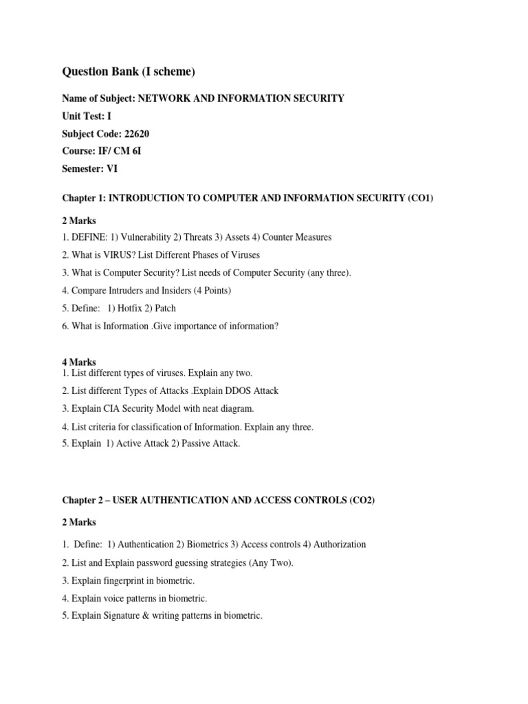 NIS 22620 Question Bank and Answers | PDF