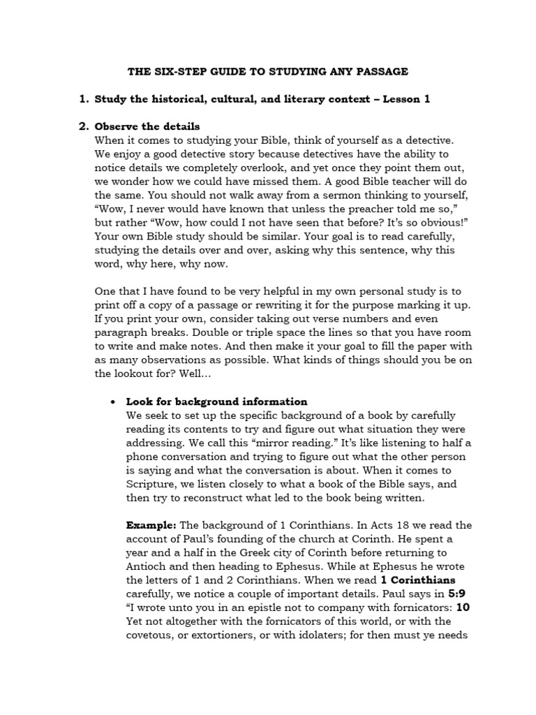 Six Steps to Effective Bible Study | PDF | First Epistle To The ...