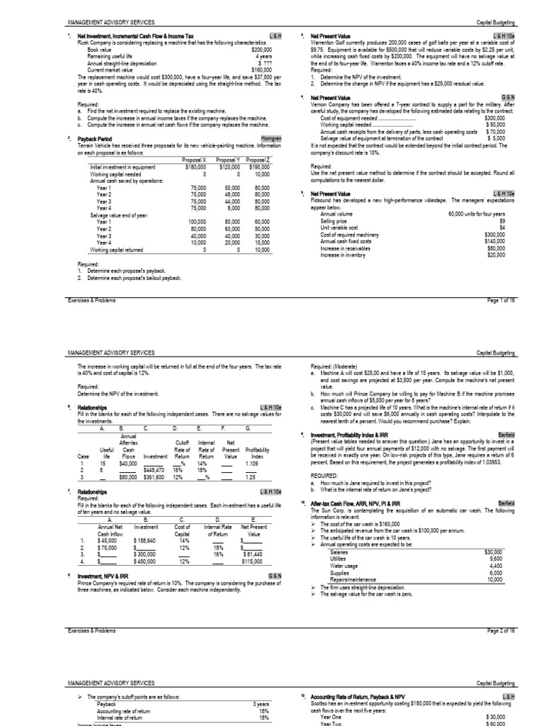 Ex08 Capital Budgeting XX | PDF | Net Present Value | Internal Rate Of ...