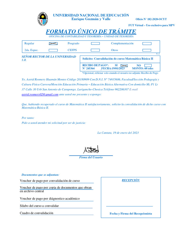 Solicitud de Convalidación de Curso Matemática | PDF | Ecuaciones ...