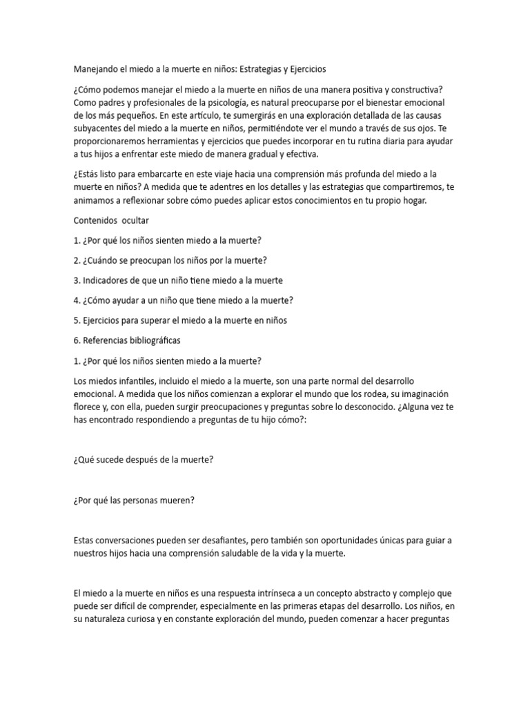 Estrategias para el miedo a la muerte en niños | PDF | Trastorno ...