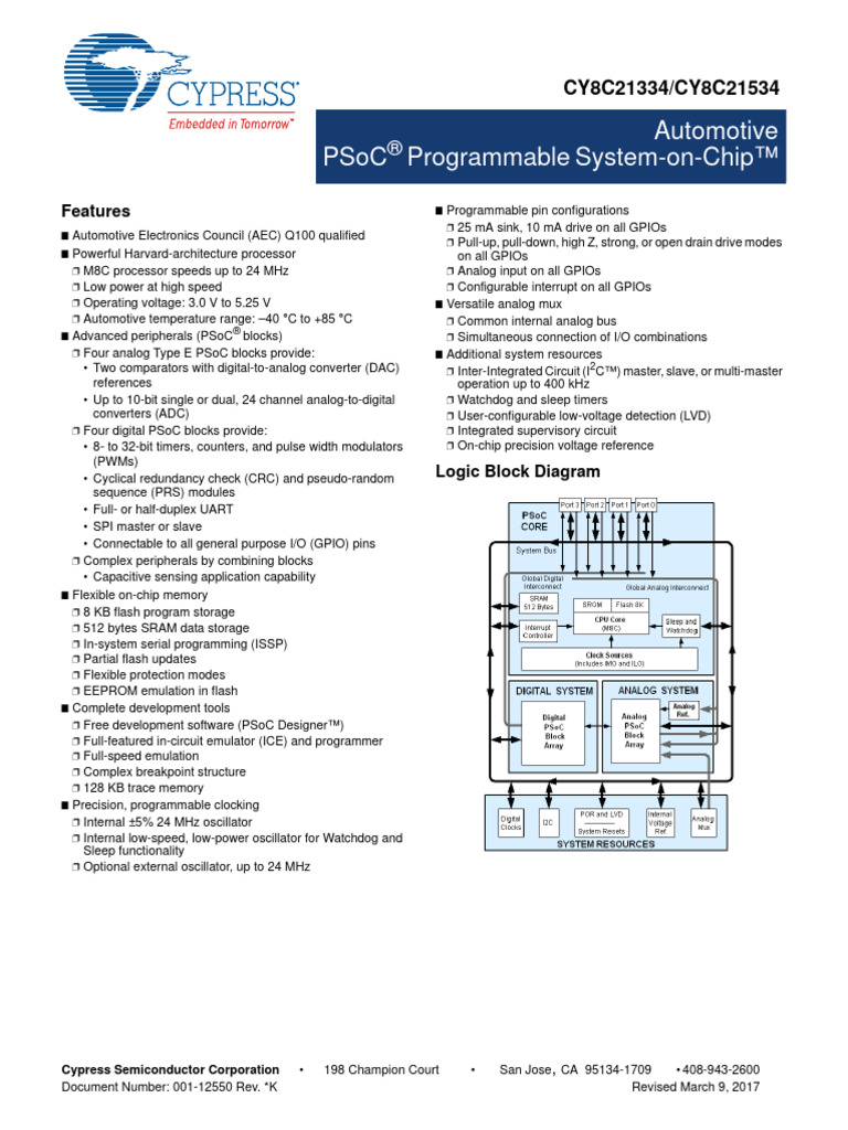 Infineon-CY8C21334 CY8C21534 Automotive PSoC Programmable System-on ...