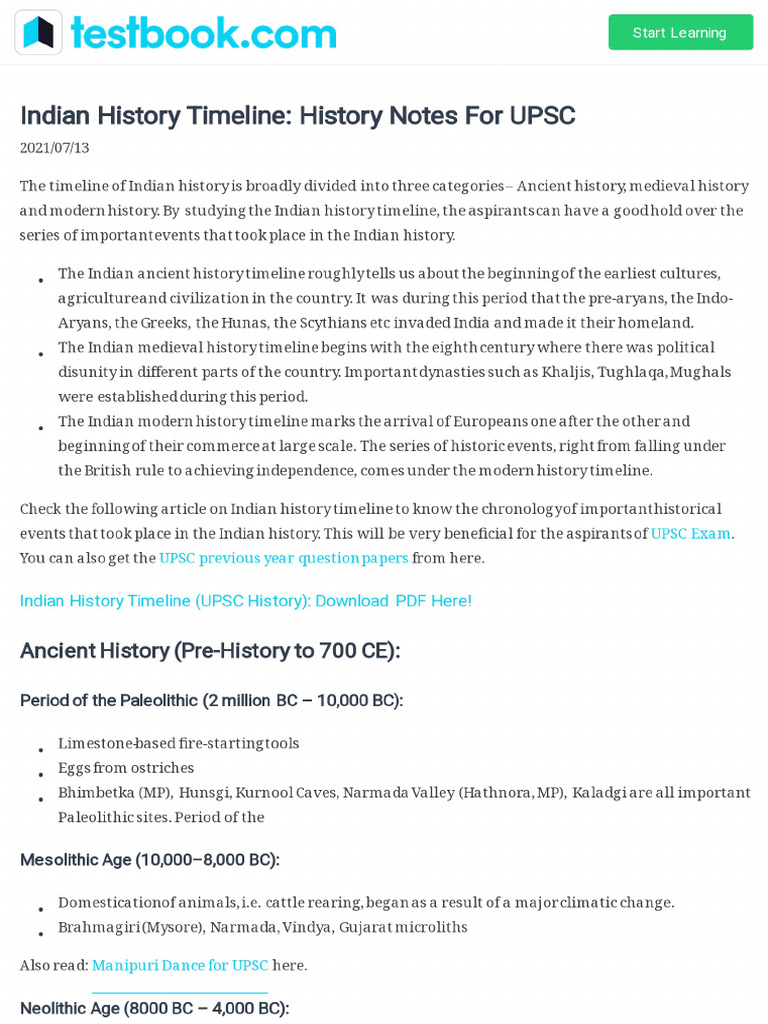 Chronology of Ancient To Modern History of India | PDF