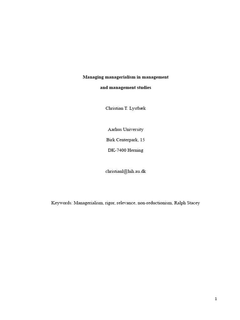 Managing Managerialism in Studies | PDF | Rationality | Organizational ...