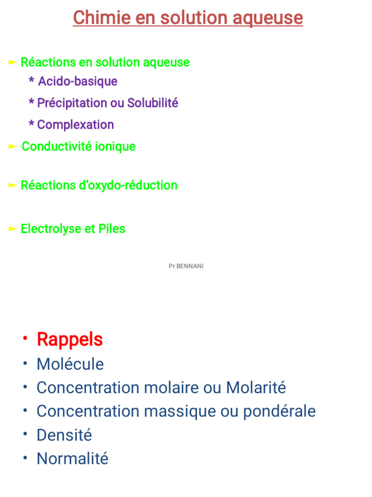 Chimie des solutions aqueuses et pH | PDF | Concentration molaire | Acide
