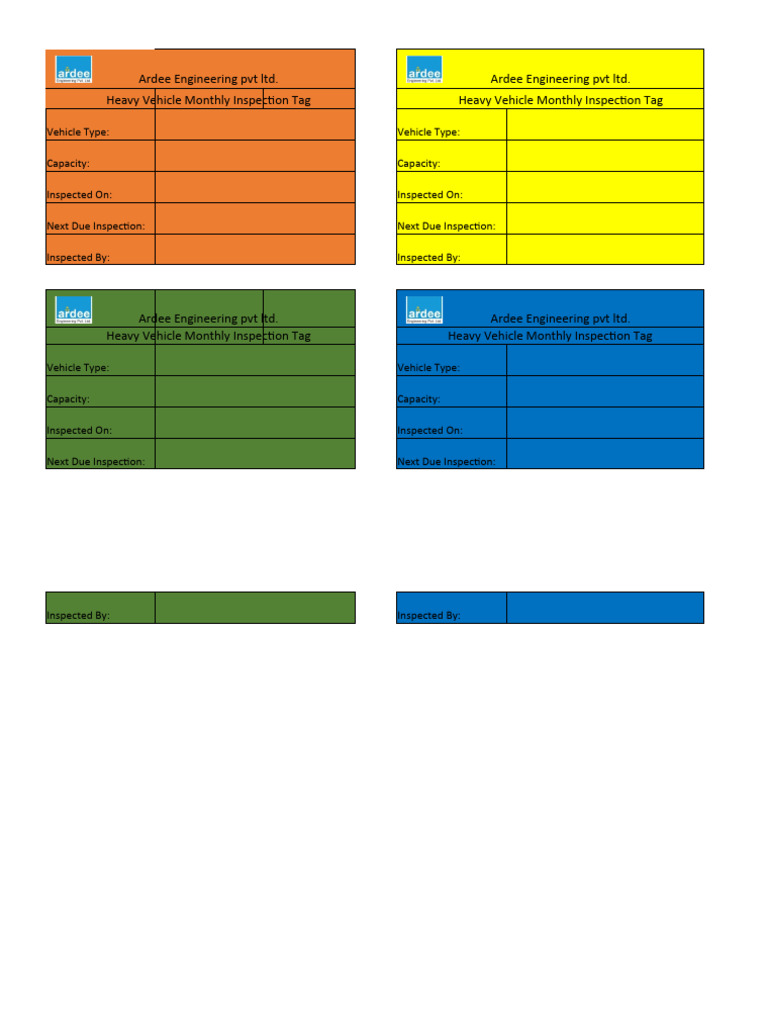 Heavy Vehicle Monthly Inspection Tag | PDF