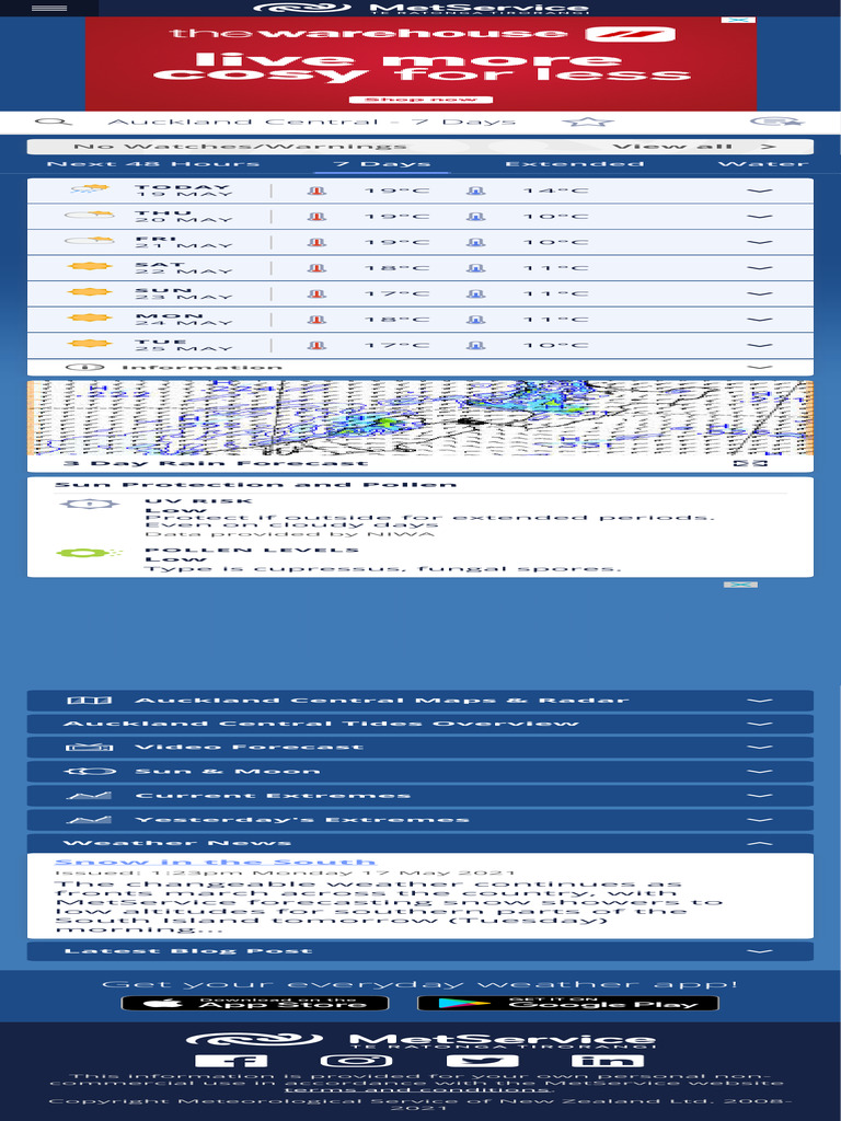 Auckland Central 7 Day Weather Forecast and Observations - MetService ...