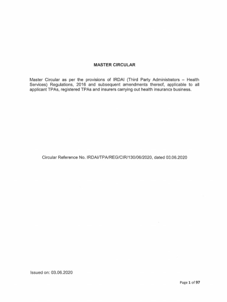 IRDAI Master Circular on TPAs 2024 | PDF | Prosecutor | Accountant