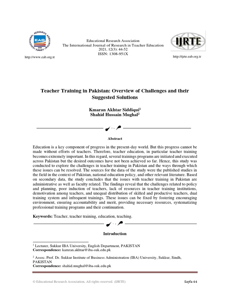 Teacher Training in Pakistan Overview of Challenges | PDF | Teacher ...